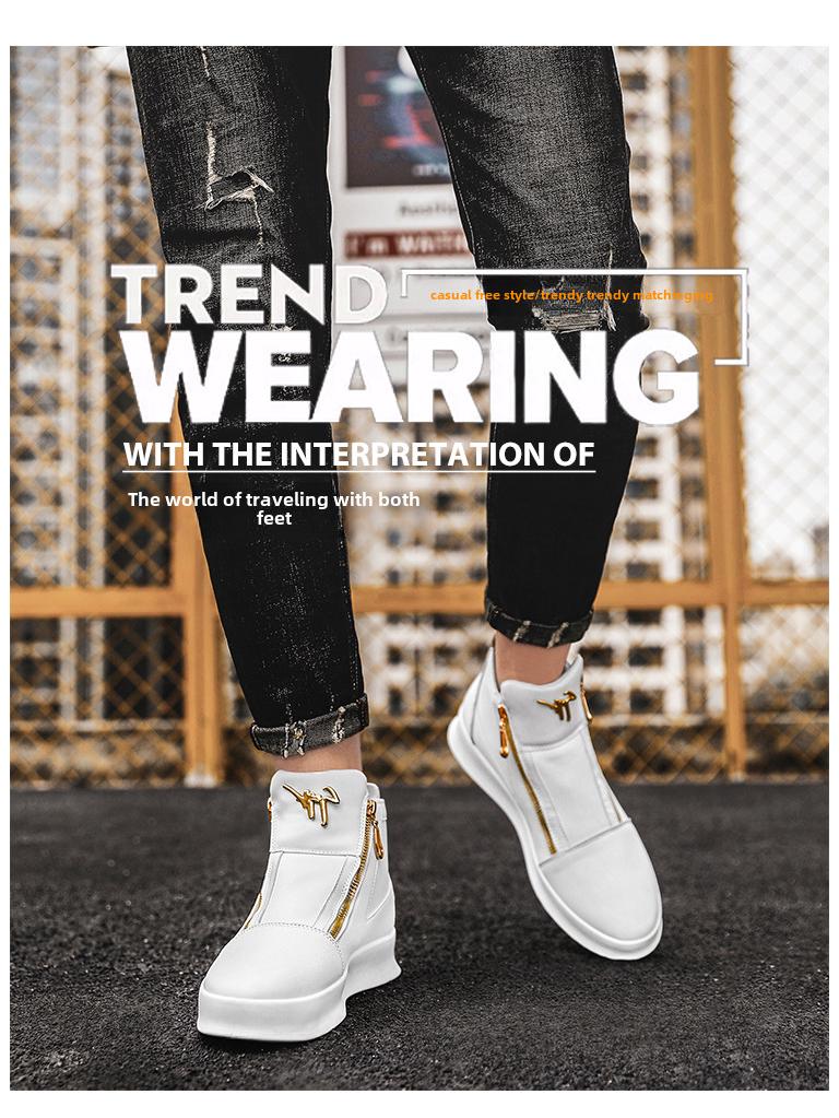 Мужские летние кожаные высокие кроссовки 2024 года: Дышащая белая повседневная обувь на толстой подошве