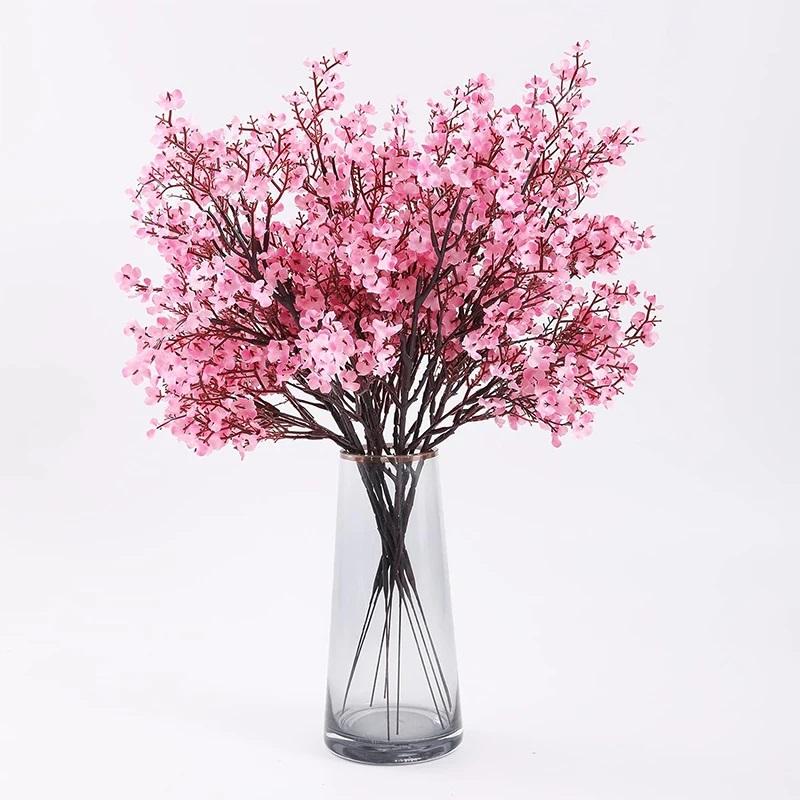 Pink Artificial Flowers Cherry Blossoms Gypsophila Fake Plants DIY Wedding Bouquet Vases for Home Decor Faux Christmas Branch