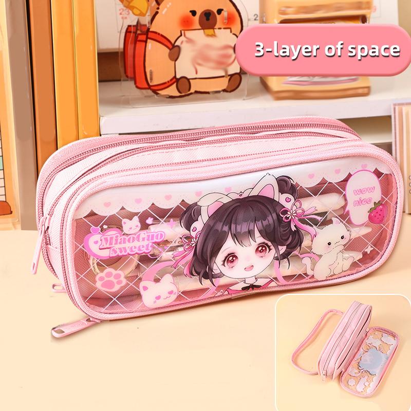 Пенал Капибара Мультяшный Прозрачный Пенал большой вместимости Студенты Дети Многослойный Пенал Сумка для хранения