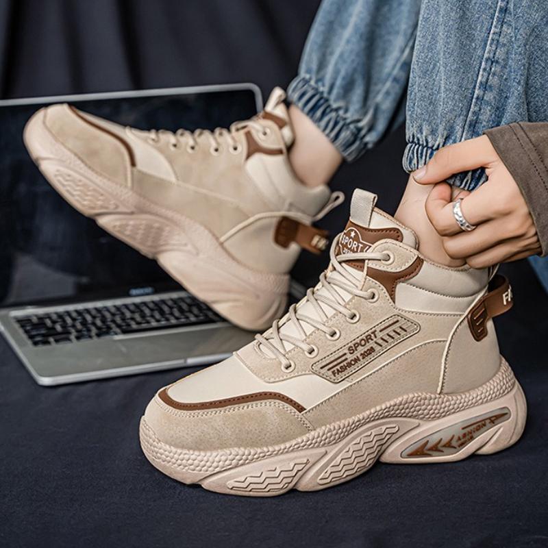 Мужские высокие кроссовки Роскошные дизайнерские мужские ботинки Уличная мода На шнуровке Повседневная обувь Высококачественные кожаные ботинки на платформе Мужские
