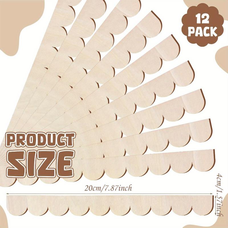 12pcs Wood Border Trim Scalloped Unfinished Decorative Edge Wooden Strips Moulding For Diy Crafts Wall Cabinet Home Decoration