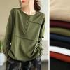 Women's Casual Slimming Long Sleeve T-shirt with Splicing and Button Bottom for Spring and Autumn