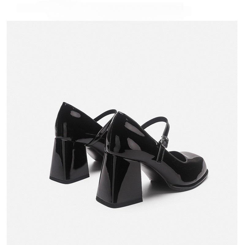 Women's shoes French Mary Jane shoes 2024 new small leather shoes women's thick heels square head high heels women's