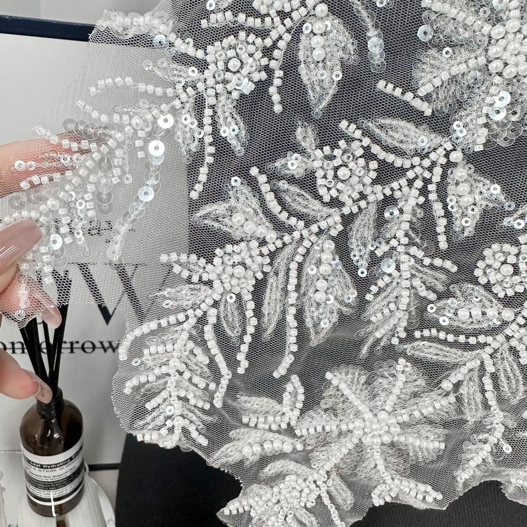 Handmade White Beaded Sequins Decorative Fake Collar Wedding Dress Pearl Front Collar Hollow Lace Accessories