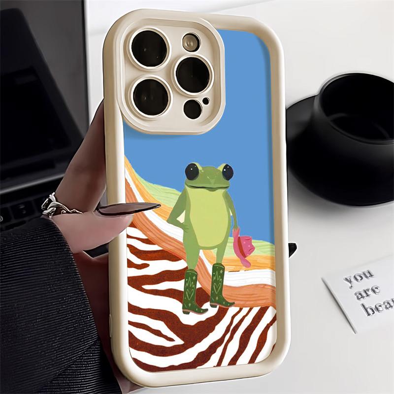 Чехол для телефона с изображением милой лягушки из мультфильма для iPhone 15 Pro, чехол для iPhone 11 13 12 14 16 Pro Max XR XS X 7 8 Plus SE, мягкий чехол-бампер