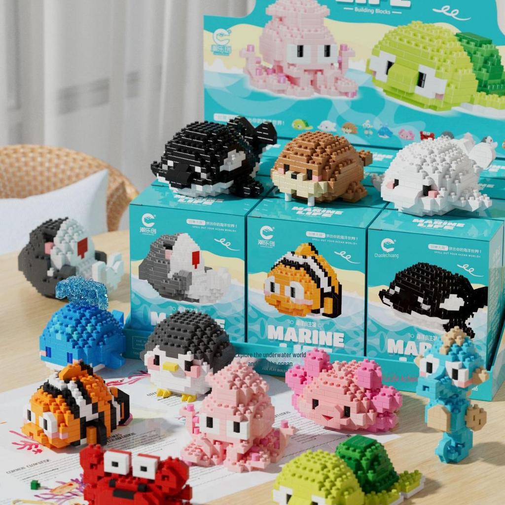 Marine Life Mini Block Toy Set: Shark & Penguin Compatible with Lego