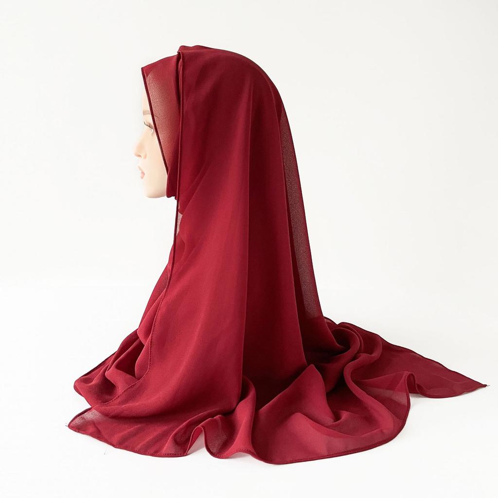 Малазийский однотонный этнический стиль атласный длинный шарф монохромный жемчужный шифоновый платок