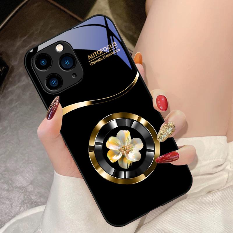 Цвет «Круглый орхидейный» для iPhone 16 Pro Max 15 Pro 14 13 12 Mini 11 XS Max XR 7 8 Plus SE 2022 Чехол для телефона из закаленного стекла