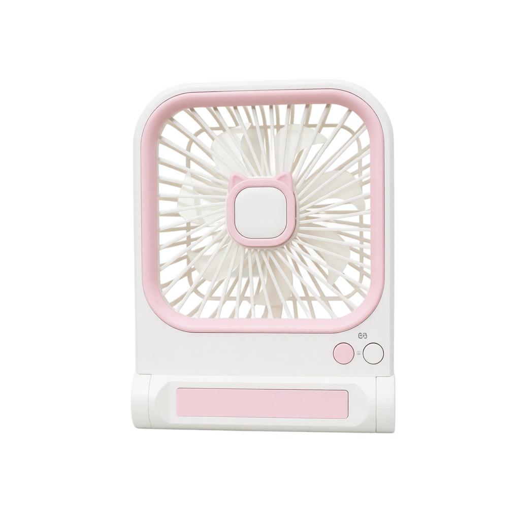 Square Desktop USB Rechargeable Fan with Cat Ear Design Three Speed Adjustable Table Fan Wall Mountable Portable for Home Office Outdoor Camping