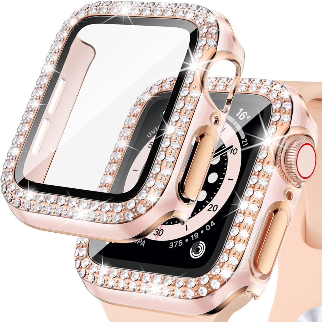 Стекло+Чехол Для Apple Watch корпус 40мм 44мм 45мм 41мм Аксессуары iWatch Алмаз+Защитное стекло Apple watch серия 3 5 6 SE 7 8