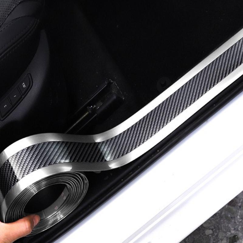 Automobile Door Strip 3PC Bumper Carbon Fiber Pattern Universal Modification Pedal Anti-Collision Door Edge Protector Sticker Anti-Stepping Trim