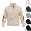 Men's Casual Oversized Solid-Color Outdoor Small Check Stand-Up Collar Half-Zip Sweatshirt