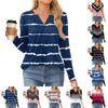 Women's Fashion Casual Long Sleeve Shirt Color Stripes Printed V Neck Up Tops