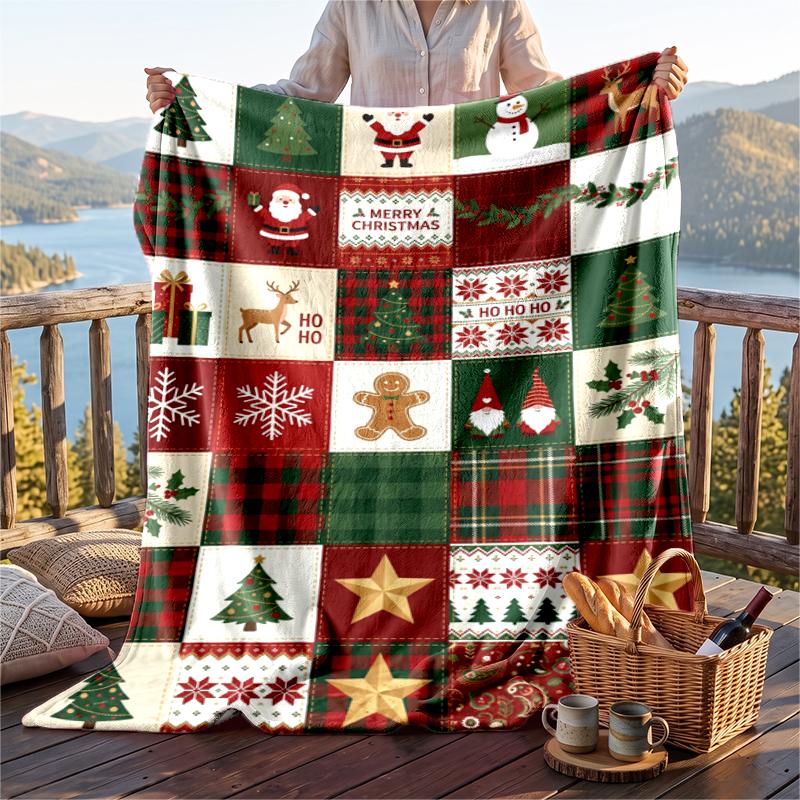 Christmas Flannel Throw Blanket Soft Warm Cozy For Sofa Bed Indoor Home Use Great Holiday Gift