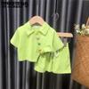 Костюм с короткими рукавами для девочек, детская рубашка-поло, спортивная модная одежда, летняя тонкая дышащая удобная комплект из двух предметов