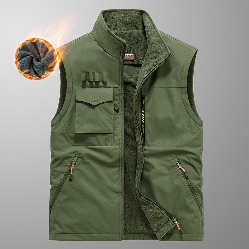Осенне-зимний мужской двусторонний жилет Dad без рукавов с воротником-стойкой, многокарманный быстросохнущий жилет большого размера