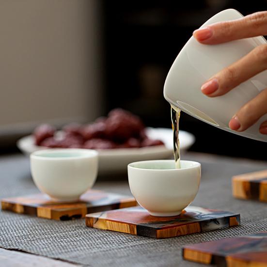 Подставка под чай в хорошем японском стиле, теплоизоляционная, из натурального дерева и смолы, держатель для чашки, креативная