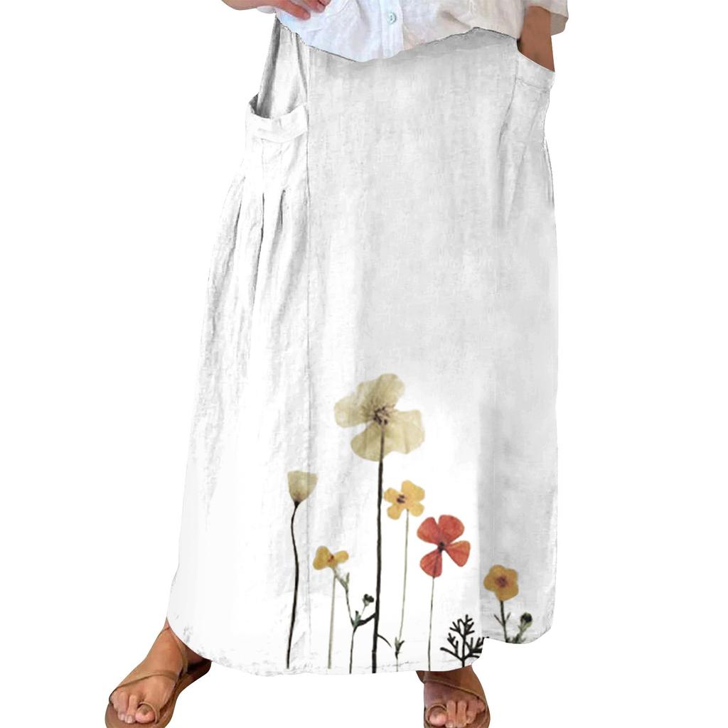 Женская повседневная свободная юбка-макси в стиле бохо с эластичной резинкой на талии, пляжная, струящаяся, с карманом