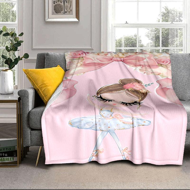 Ballerina In Pink Flowers Blanket Flannel Blanket for bed, sofa, Camping, Hiking, Picnic Essentials, gift for family Fan gifts