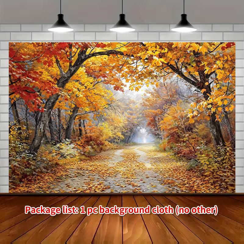 2D Harvest Festival Banner, 2D Autumn Forest Road Backdrop, Outdoor Theme Party Background