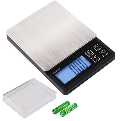 BOMATA Digital Kitchen Scale, 0.01g Increments, 1kg Max Capacity, Compact, Tare and Counting Function, Stainless Steel, for Cooking, Snacks, Jewelry,