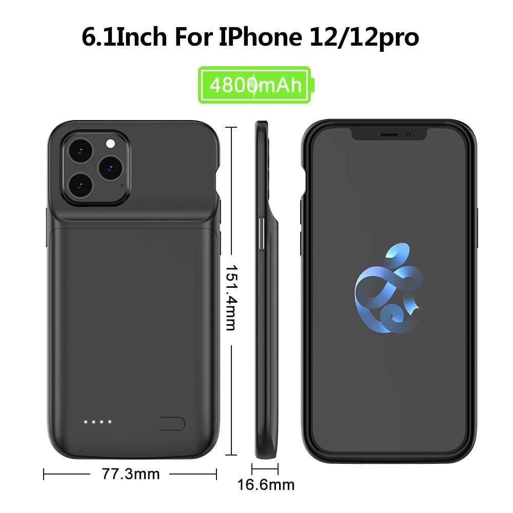 For iPhone 12/12Pro External Battery Charger Case Power Bank Cover