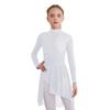 Girls Lyrical Dance Dress Mock Neck Long Sleeve Cutout Back Side Split Sheer Mesh Ruched Leotards
