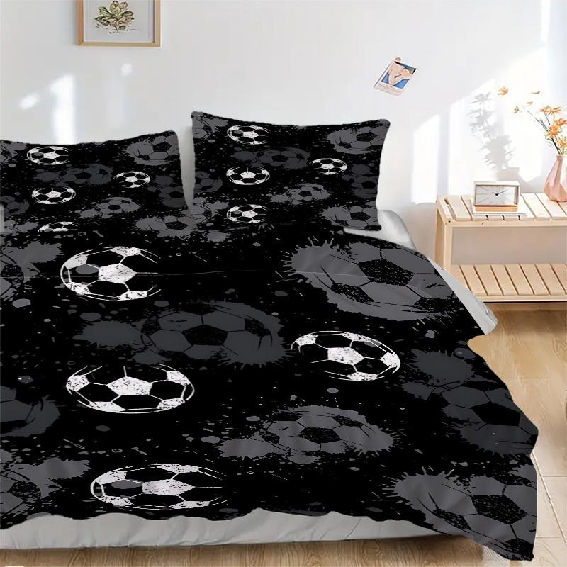 3pcs Soccer Balls Bedding Set, Includes 1 Comforter + 2 Pillowcases, Without Pillow Inserts, Soft Comfortable, Lightweight Breathable, Print