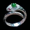 Yang Green Jade Spirit Snake Adjustable Women's Ring - Elegant Design, Versatile and Luxurious Jade Inlay.