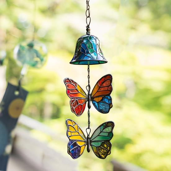 Butterfly Wind Chime Metal Stained Glass Wind Chime Hanging Decoration for Indoor Outdoor