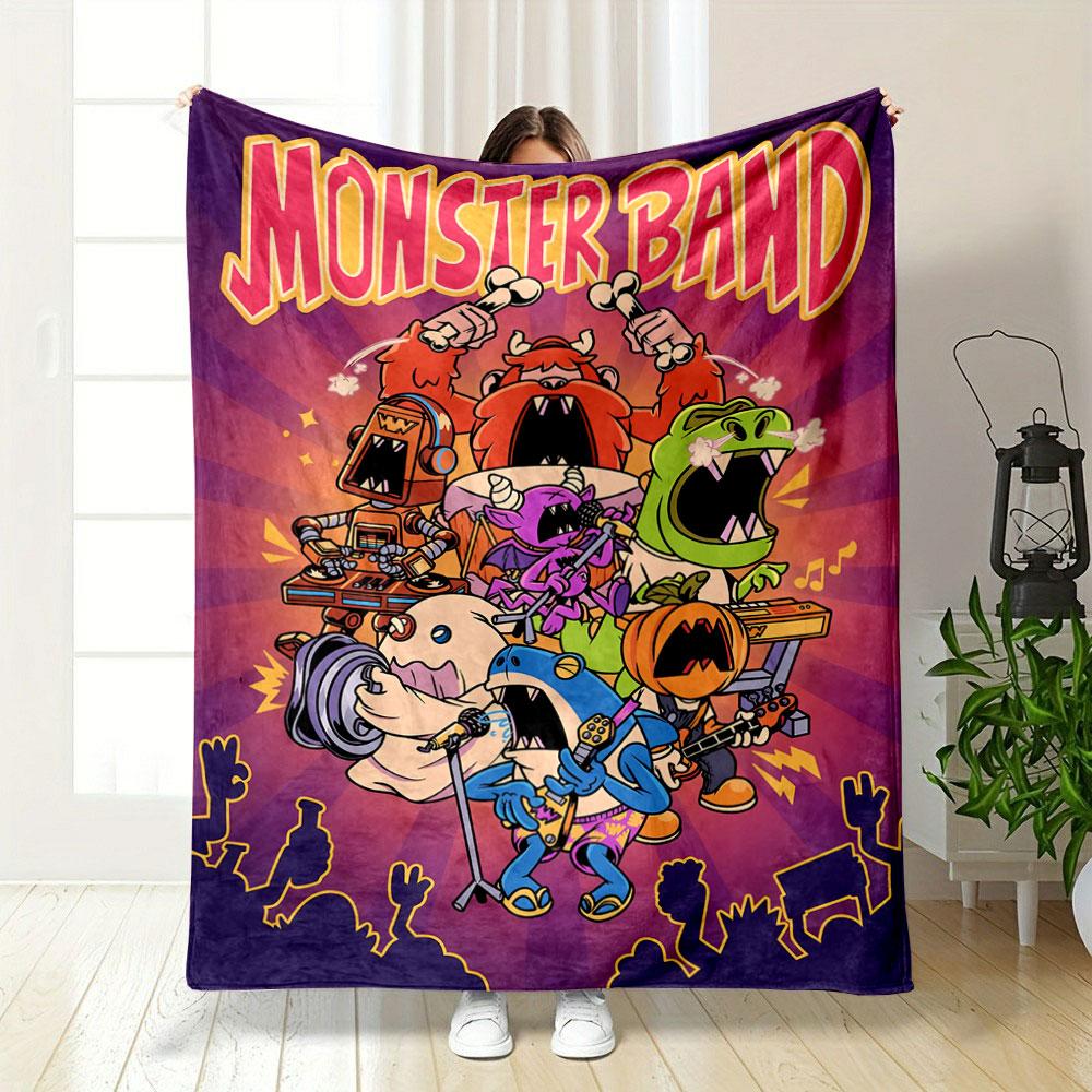 Colorful cartoon monsters performing as a lively rock band on stage. for all seasons blanket lunch break throw gift