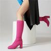 FOREADA Women Knee High Long Boots Round Toe Block High Heels Stretch Gogo Boots Ladies Fashion Shoes Autumn Winter Purple 43