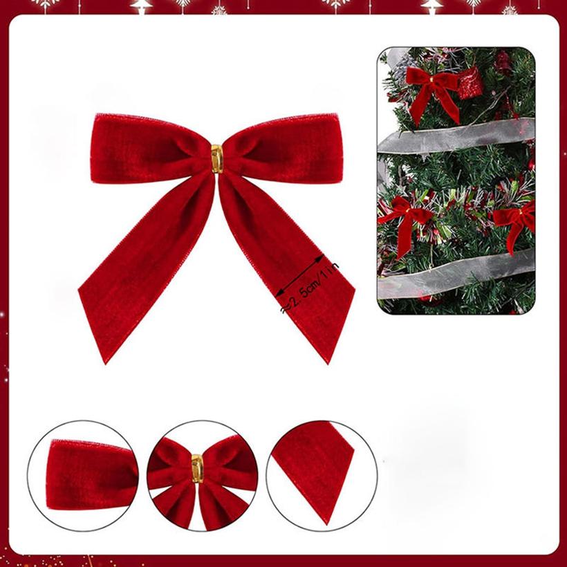 10PCS Christmas Tree Pendant Rustic Small Velvet Holiday Christmas Bows Ribbon Ornament Diy Craft Wrapping Decorations