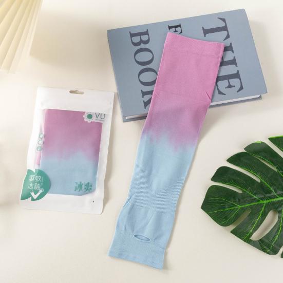 1 Pair Summer Ice Silk Arm Sleeves Gradient Color UV Sun Protection Breathable Elastic Men Women Outdoor Cycling Fishing Long Cooling Arm Cover
