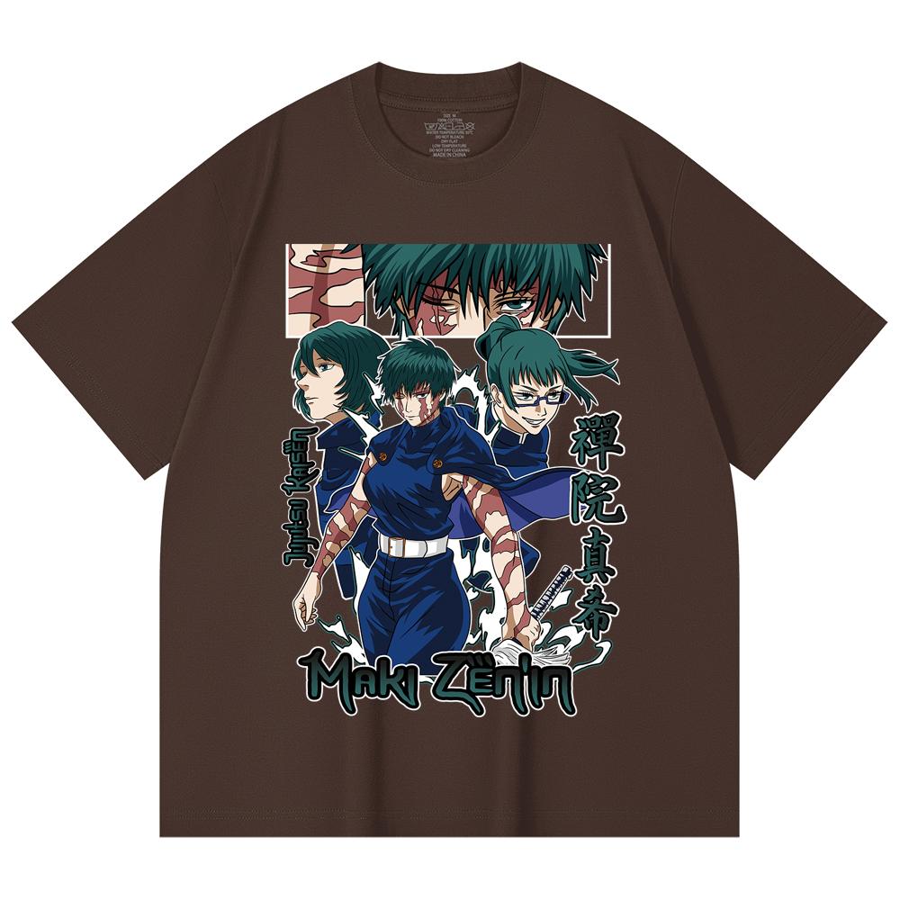 230 Gsm 100% Cotton Jujutsu Kaisen V43 Maki Print Unisex Heavy Cotton T Shirt