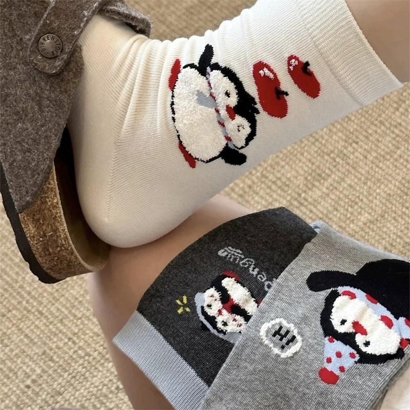 Female Spring and Autumn New Trend Cartoon Flocking Animal Cute Penguin Tube Pile Socks