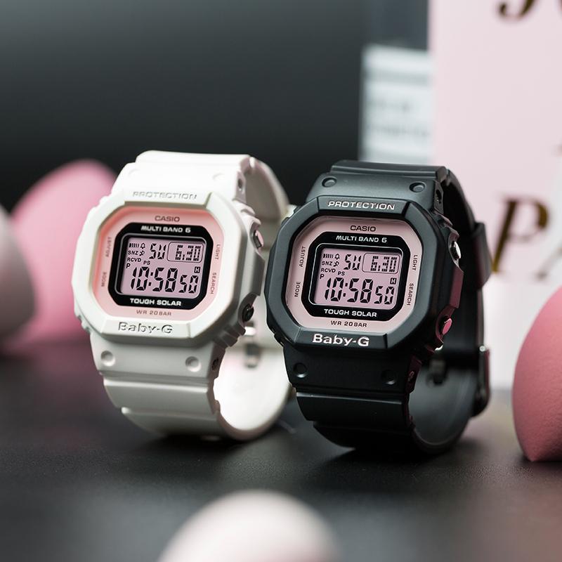 Casio Серия BABY-G Сезон цветения сакуры Макаронные цвета Радиоуправляемые Ударопрочные На солнечных батареях Кварцевый механизм Ремешок из смолы Японские и корейские часы BGD-5000-7DPRD