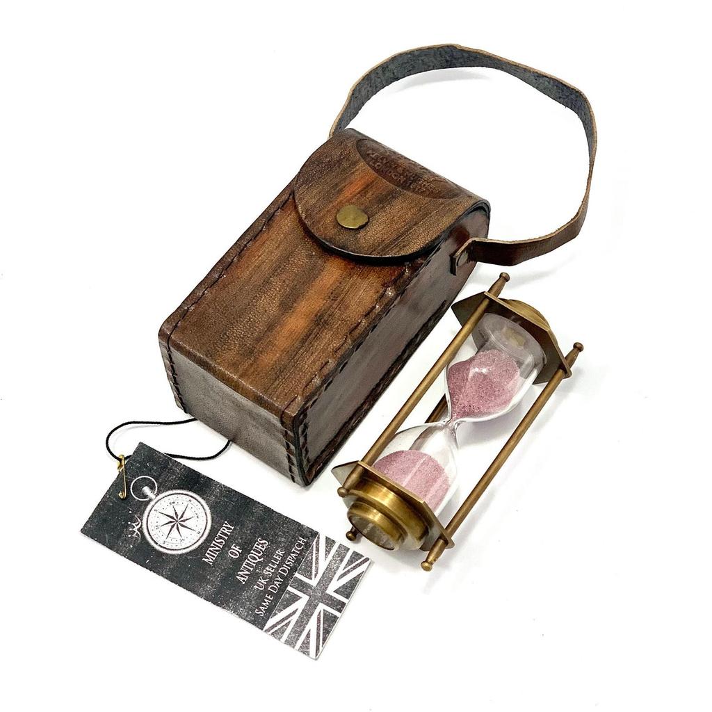 Песочные часы Kelvin & Hughes London Brass Sand Timer, морские антикварные винтажные песочные часы с кожаным футляром
