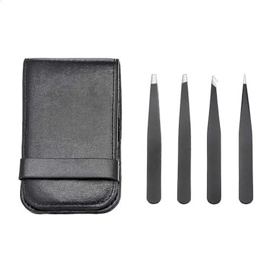 Basics High Precision Tweezers Hair Removal Case Black 4-Piece Set