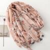 Four Seasons Soft Cotton And Hemp Texture Silk Scarf Women'S Word Pattern Pink Grey Flower Tassel Travel Shawl