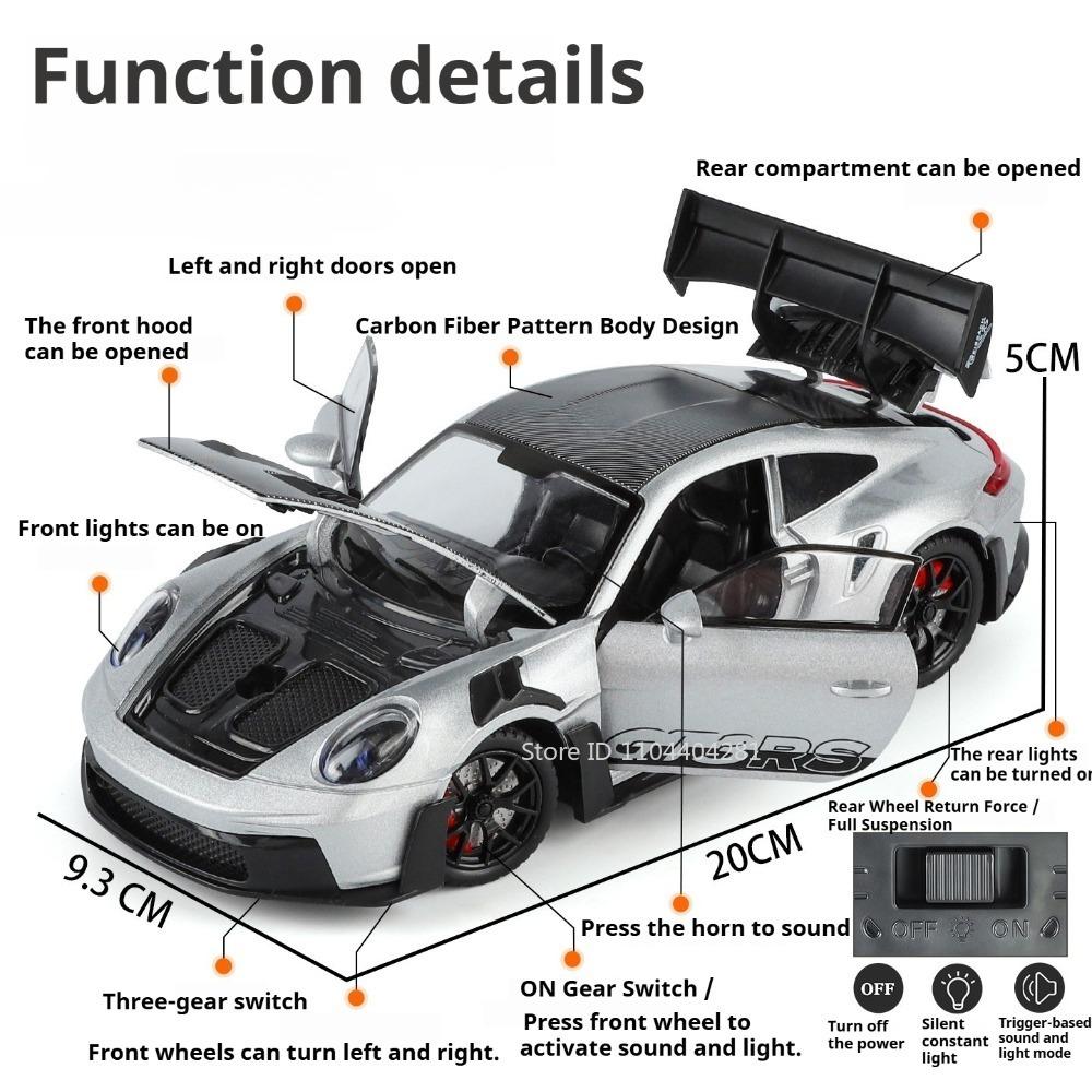 1:24 911 GT3 RS Cayenne S Модели Игрушки Литой Сплав Спортивный Автомобиль Двери Открываются Звук Свет Оттянуть Назад Транспортные Средства Детские Праздничные Подарки