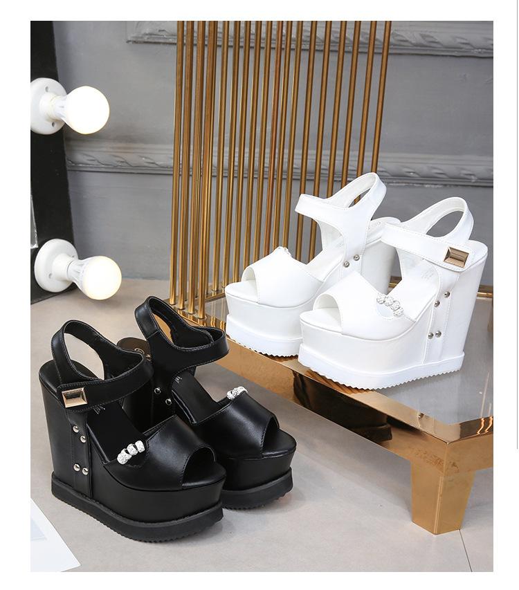 2025 Spring Fish Mouth Waterproof Table Height Increase Muffin Thick-soled Wedge Heel Sandals 15 Cm High ZYW-137-34