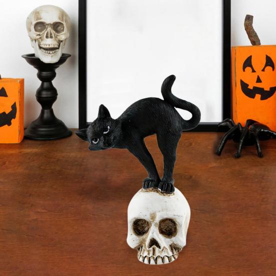 Хэллоуин Черная Кошка Статуэтка Жуткая Статуэтка Ведьмы Смола Паук Животное Скульптура Домашний Офис Настольное Украшение Орнамент Фестиваль Подарок