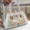 Luxury Fashion Brand Pearl Women's Handbag New Leather Diamond Shoudler Crossbody Evening Bag Portable Rhinestone Lock Bags