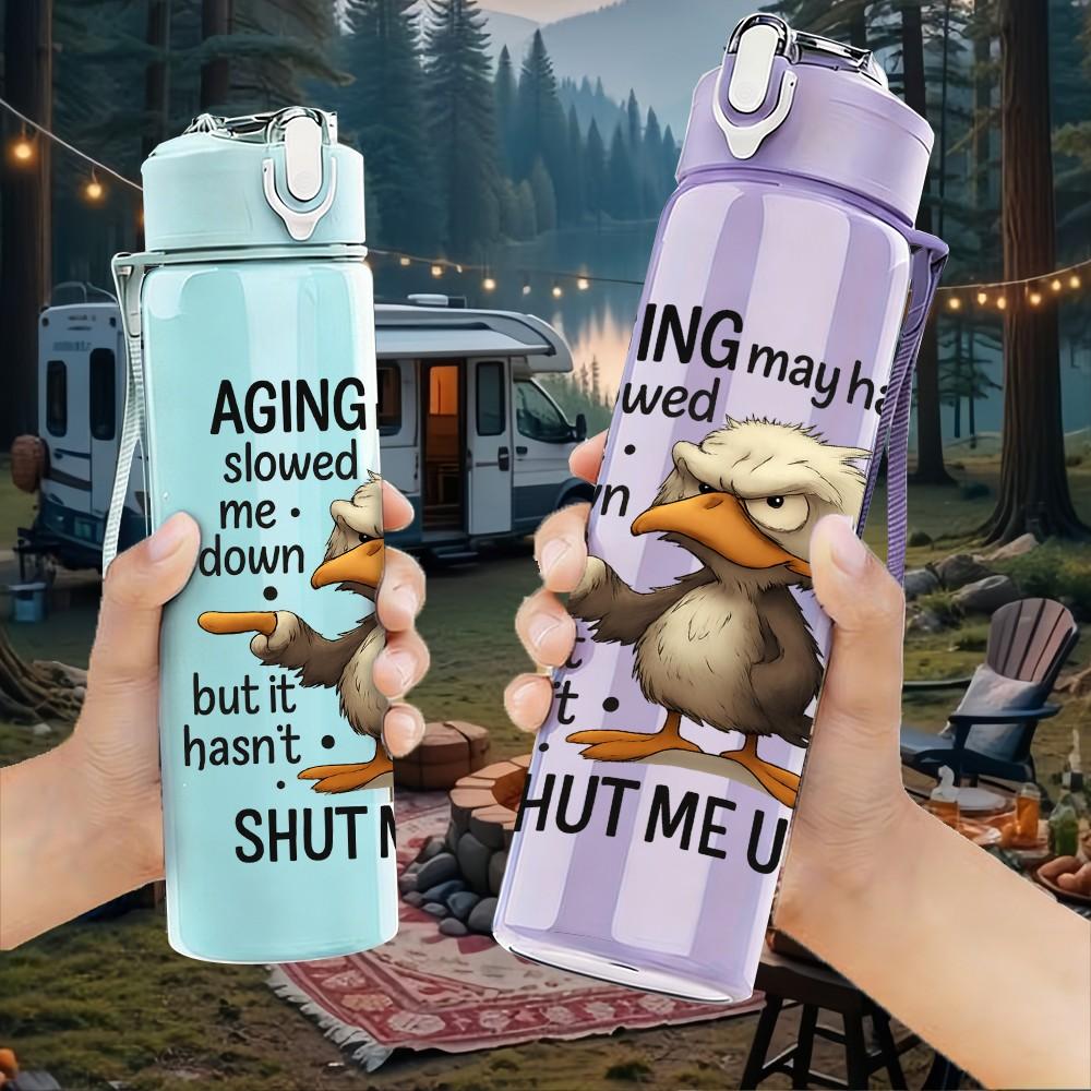 1PC Among Us Duck Sassy Text Pattern 750ml Color Plastic Sports Water Bottle Leakproof Flip Straw Lid Suitable for Sports Office Home Use
