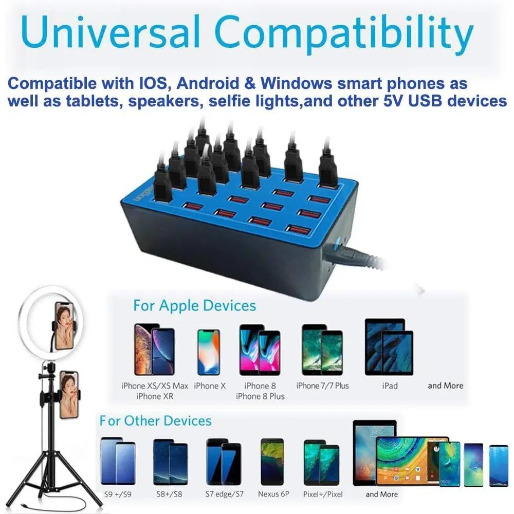 USB Charger Station 20-Port 100W Multiple Charging Station Multi Ports USB Charger Charging for Smartphones,Tablets, USB Devices