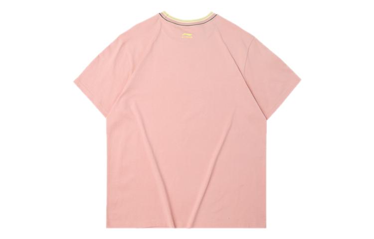 Li Ning Sports Fashion Collection T Shirts Women's Misty Rose Pink Crew Neck Moderate Straight Fit AHSQ246-1