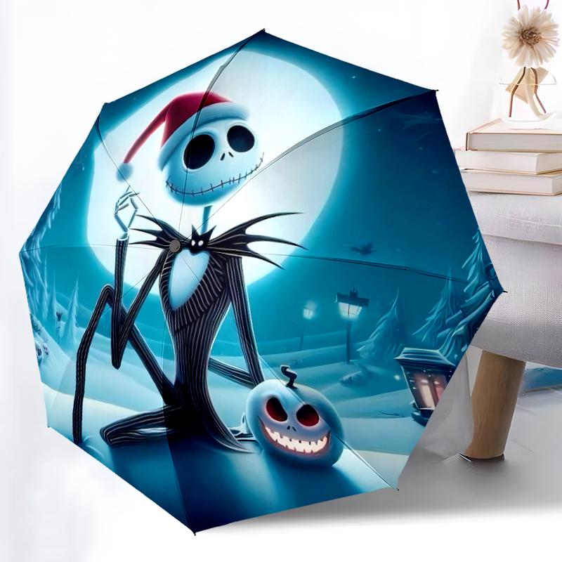 1pc Sturdy 8-Bone Auto Umbrella, Jack Skellington Halloween Pumpkin Umbrella, Digital Printed, Foldable Umbrella for On-the-Go Outdoor Use