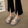 Fashion Rhinestone Cover Toe with Skirt Sandals 2025 New Korean Version Fairy Wind Thick Sole Heightening Beach Cool Slippers Woman