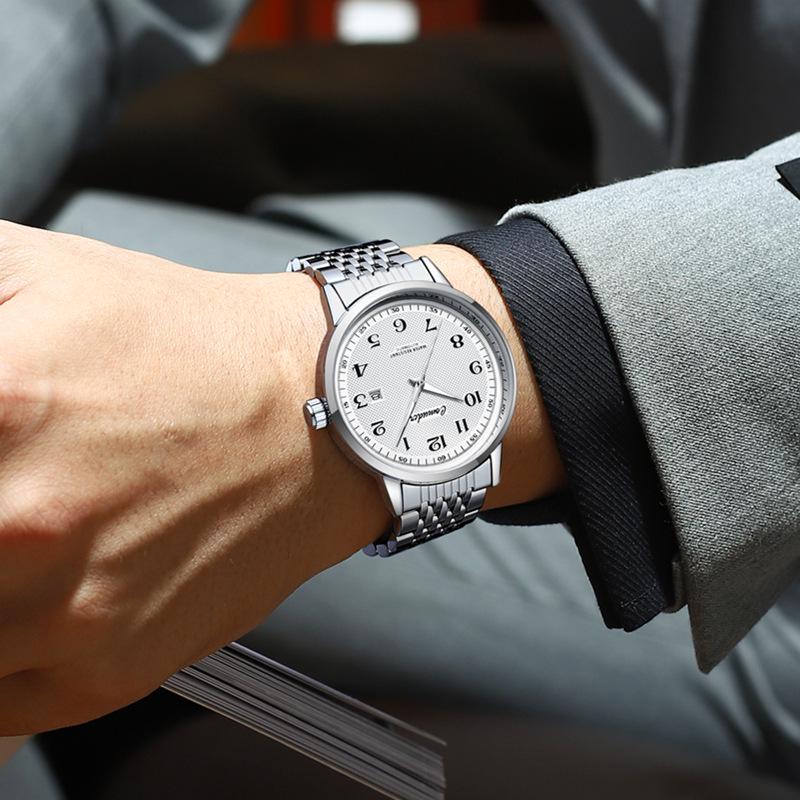 Мужские светящиеся водонепроницаемые автоматические часы-скелетоны с календарем